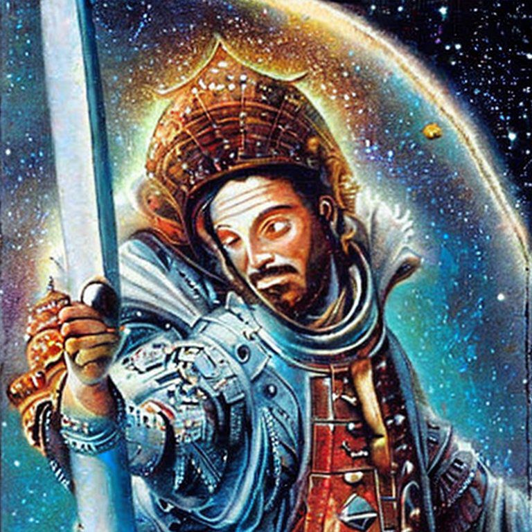 Man wearing armory and holding a sword